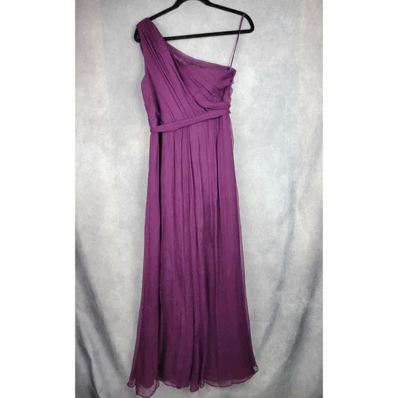Amsale Silk Chiffon Bridesmaid Dress Plum Purple Size 14 Formal Gown - Picture 3 of 11